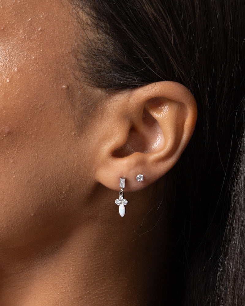 Opal Baguette Drop Stud in Silver — titanium — Rhokea
