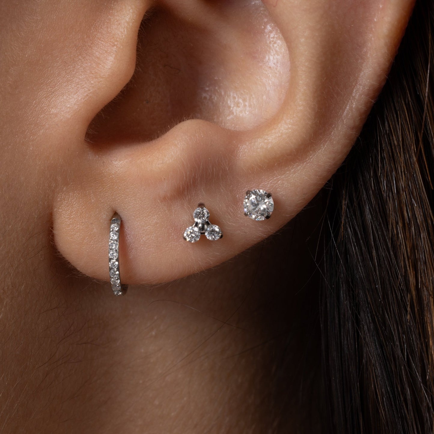 Trinity Solitaire Studs in Silver — titanium — Rhokea