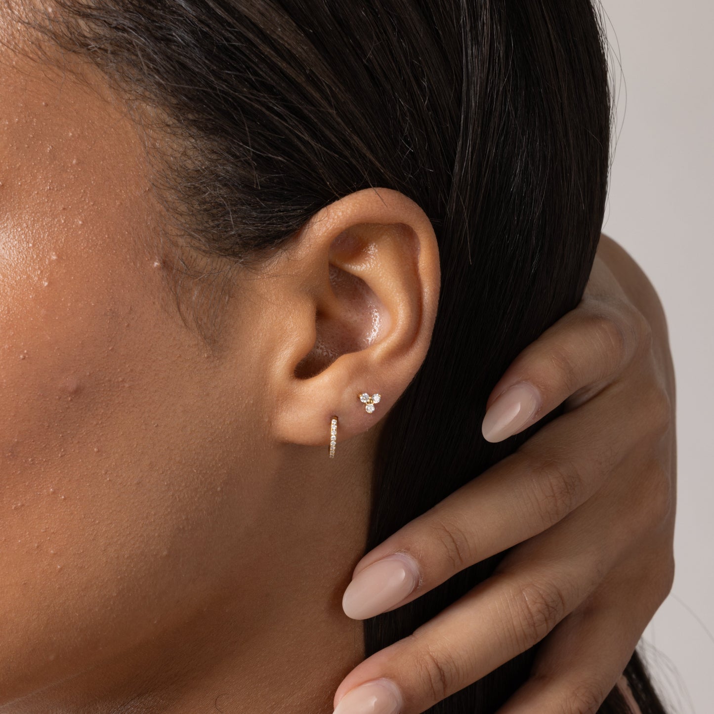 Diamond Trinity Solitaire Stud in Gold