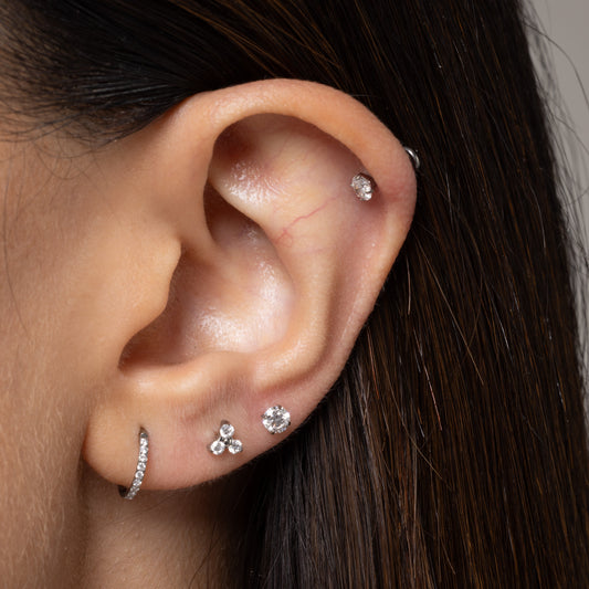 Diamond Trinity Solitaire Stud in Silver