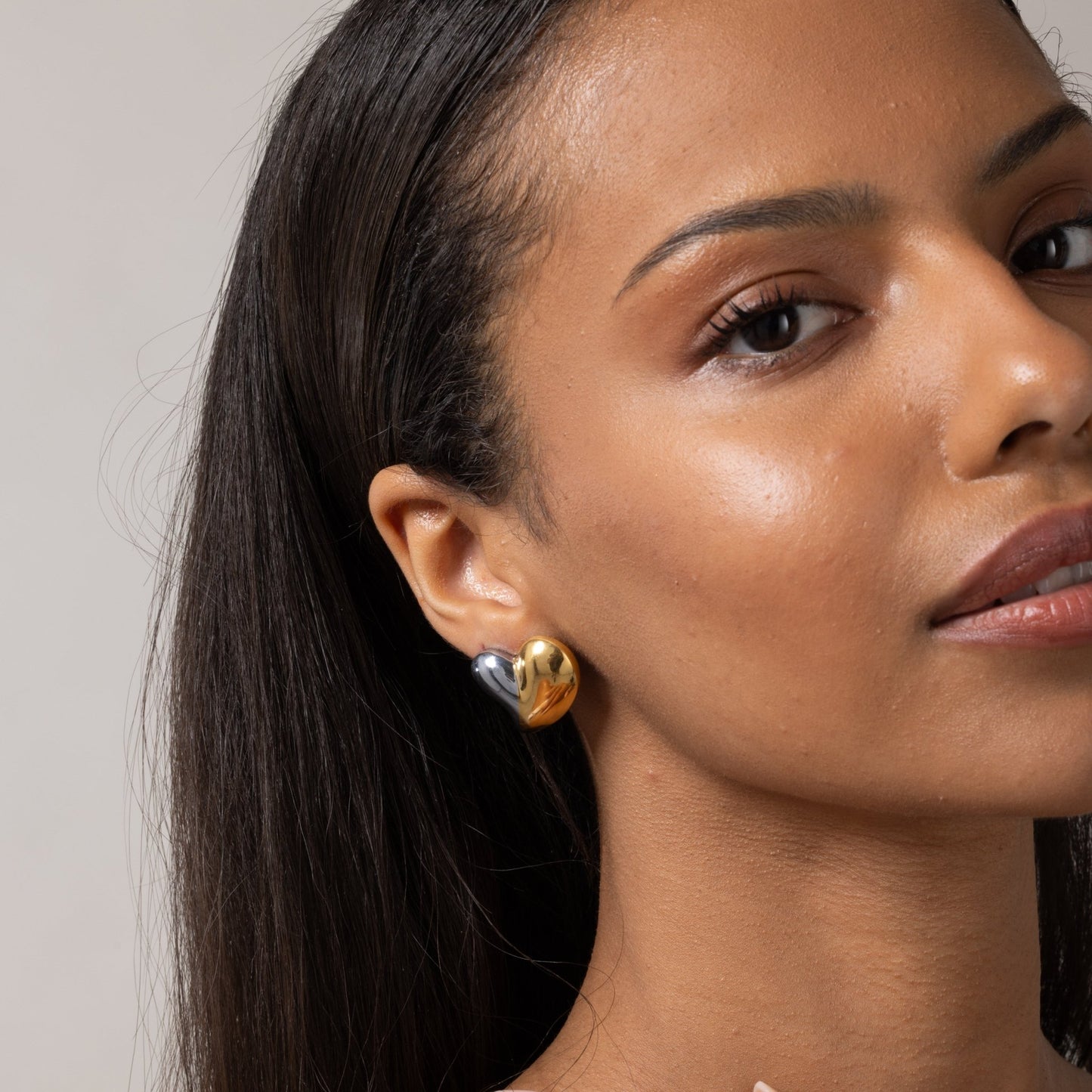 Affinity Heart Stud Earrings in Two - Tone — titanium — Rhokea