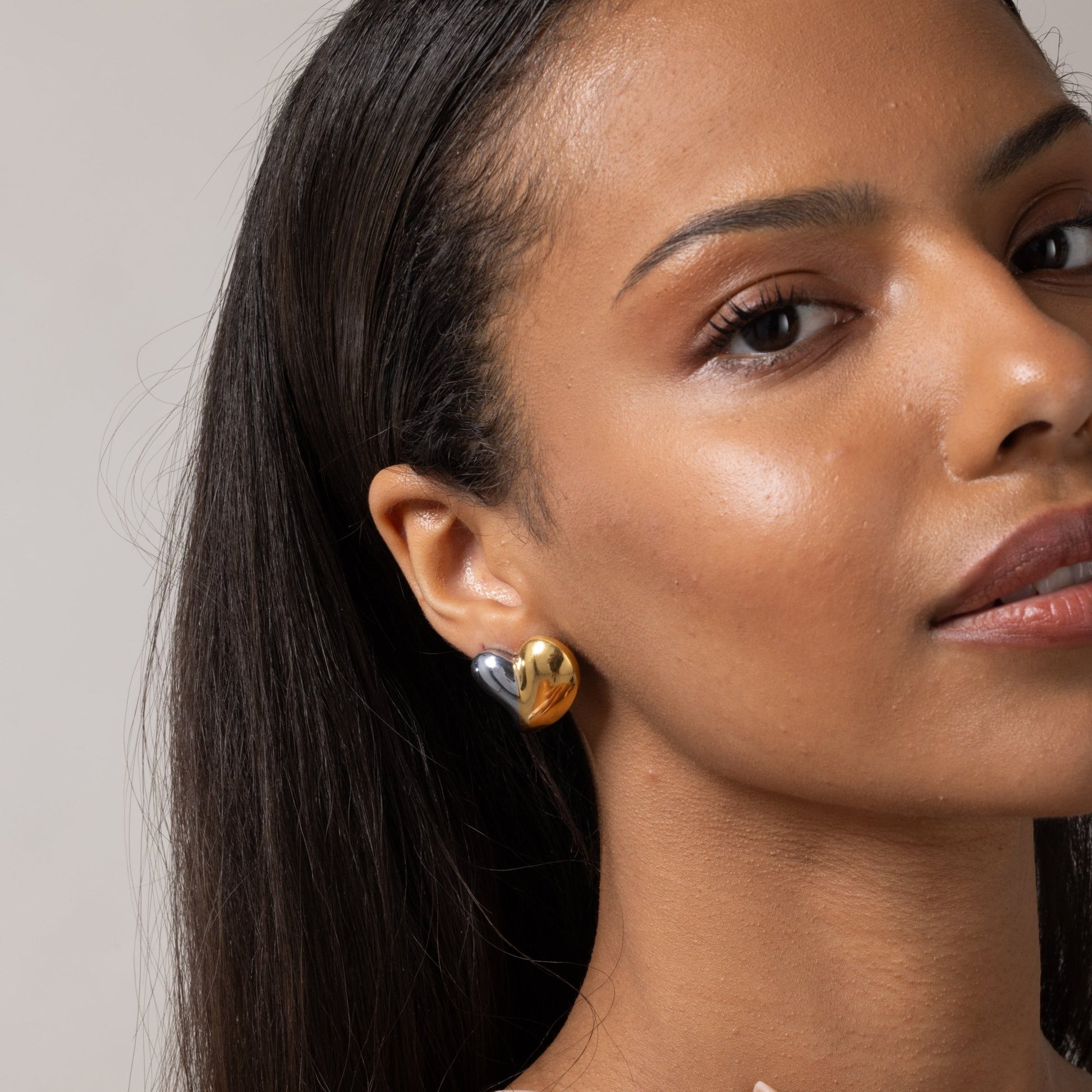 Affinity Heart Stud Earrings in Two - Tone — titanium — Rhokea