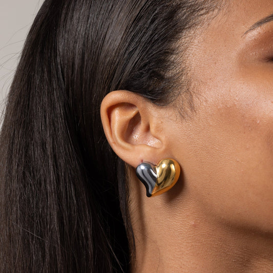 Affinity Heart Stud Earrings in Two - Tone — titanium — Rhokea