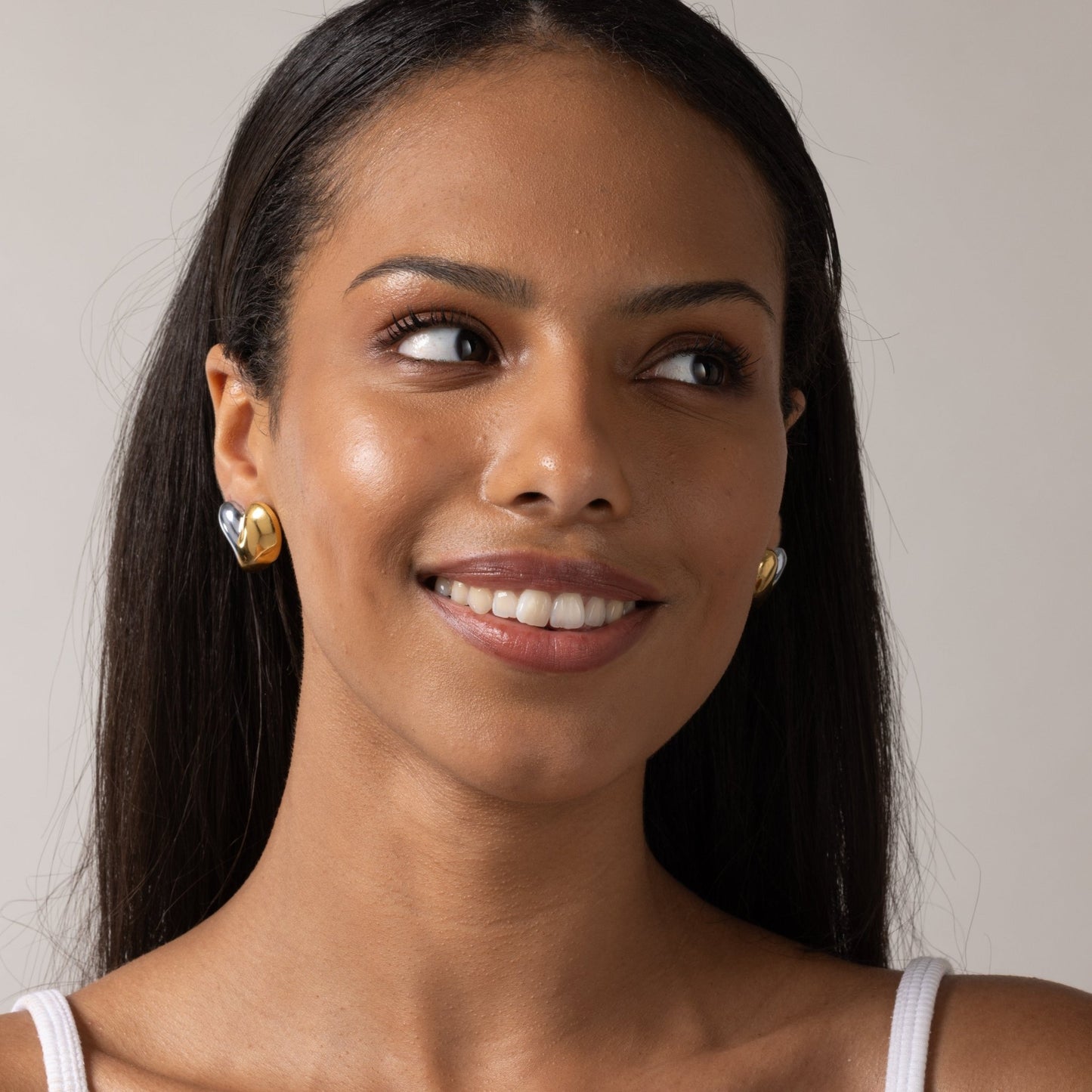 Affinity Heart Stud Earrings in Two - Tone — titanium — Rhokea