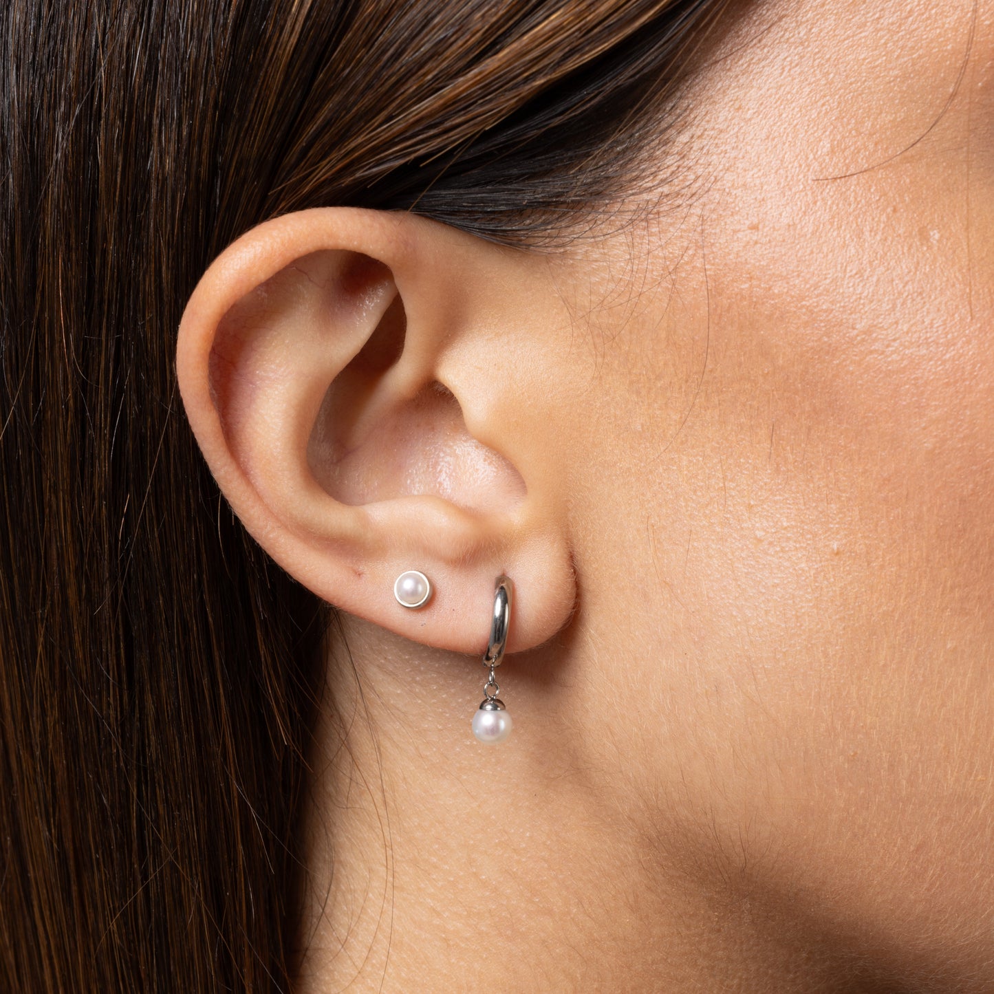 Ethereal Pearl Hoops in Silver