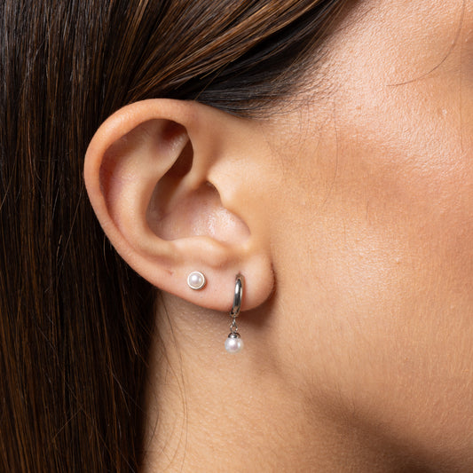 Ethereal Pearl Hoops in Silver