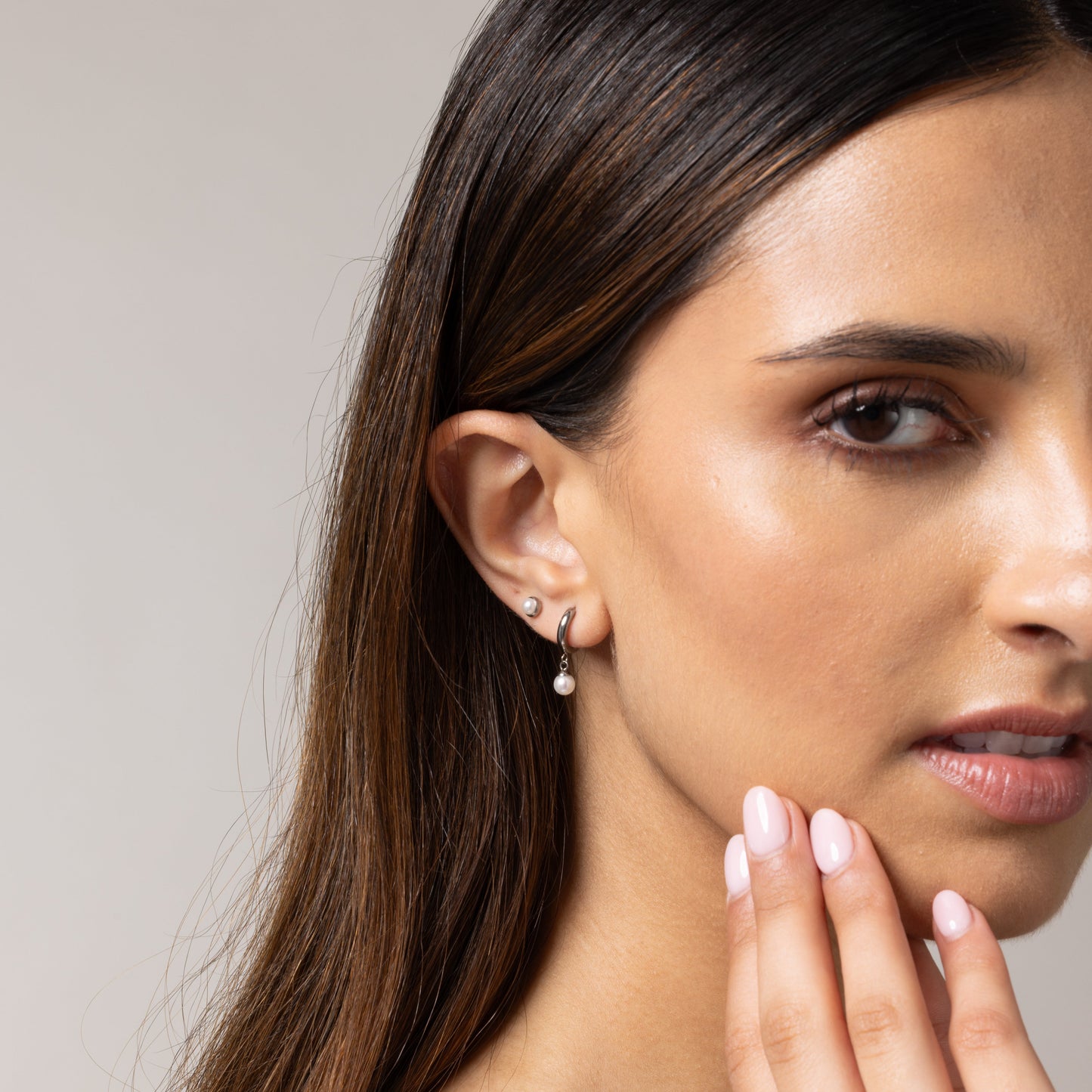 Ethereal Pearl Hoops in Silver