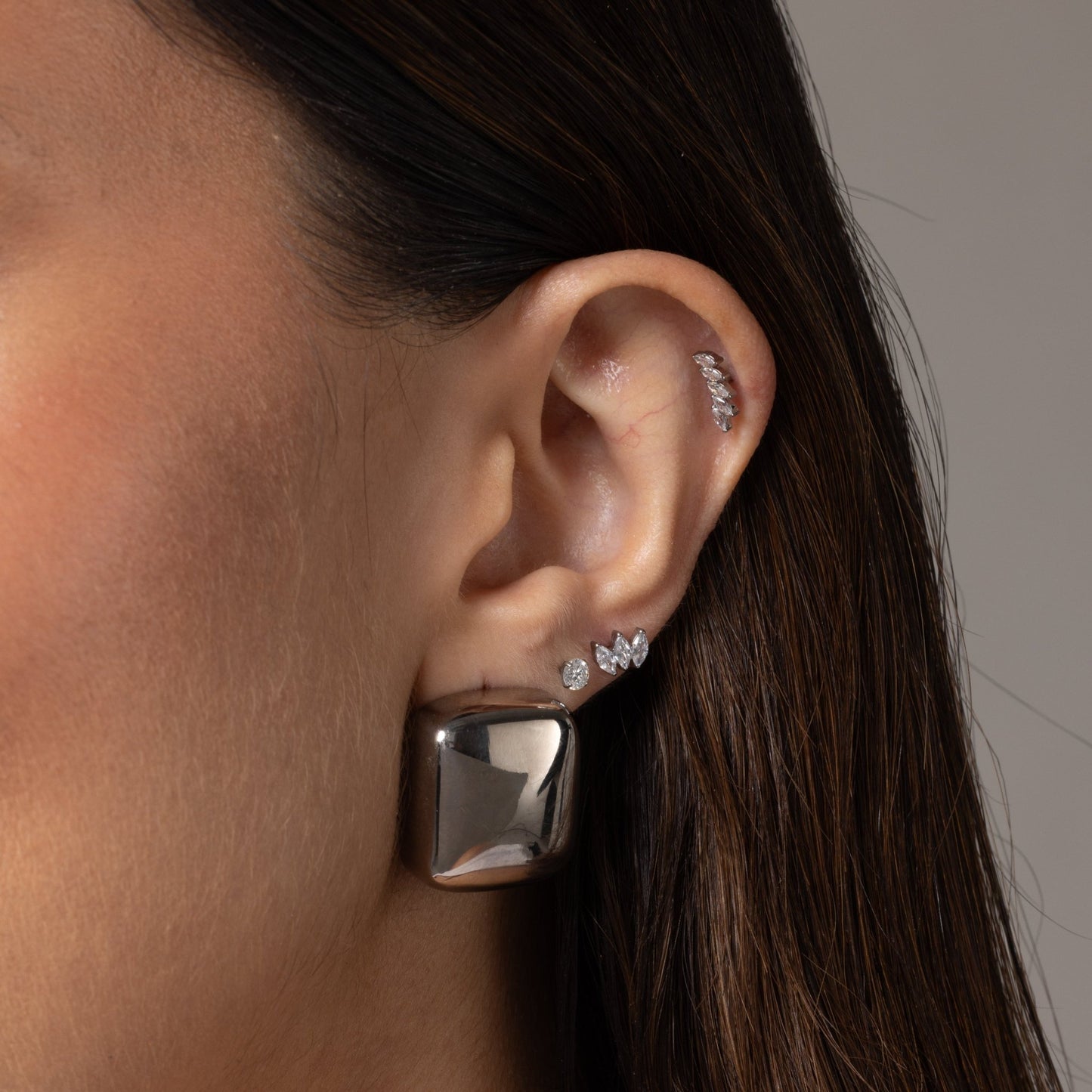 Linear Square Stud Earrings in Silver — titanium — Rhokea