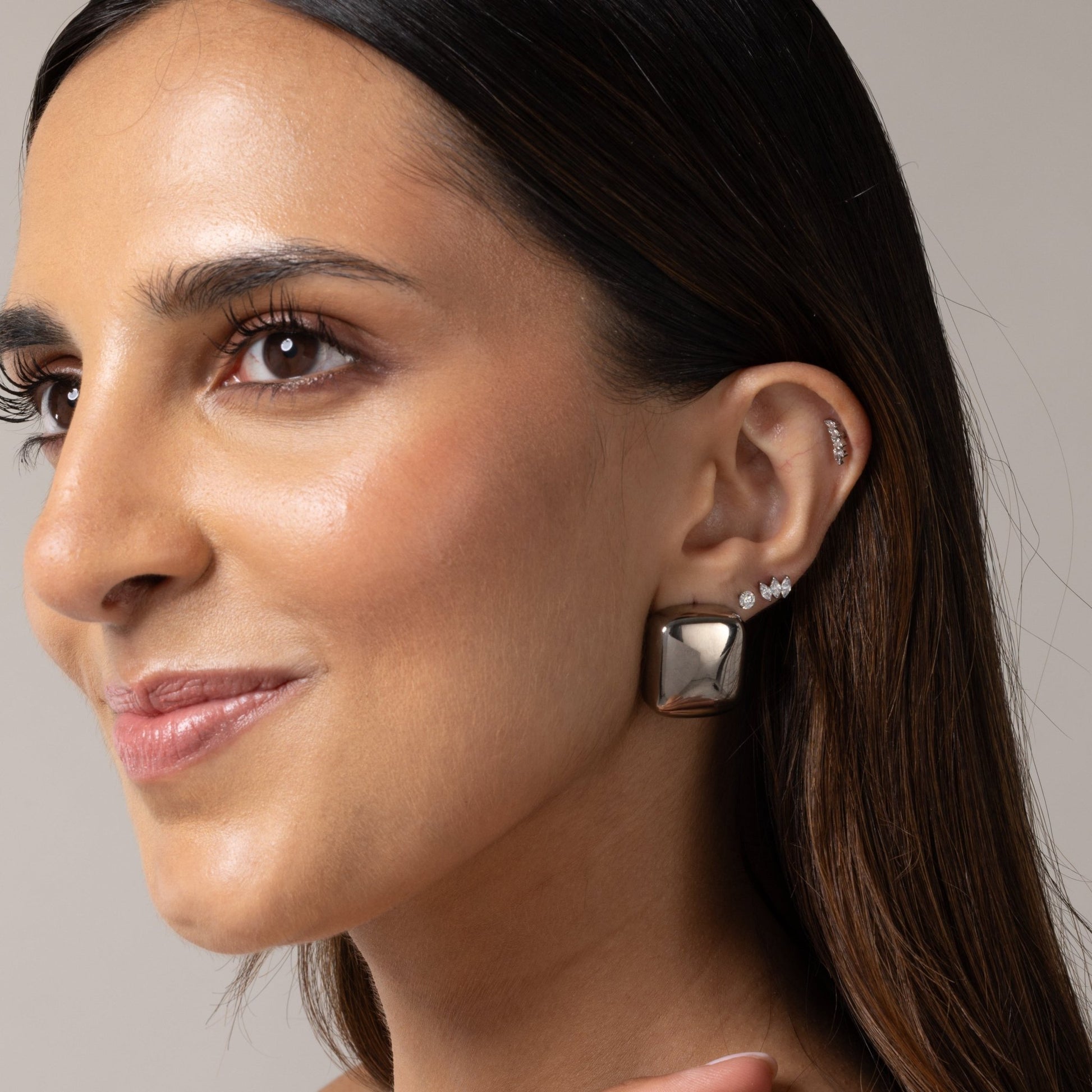 Linear Square Stud Earrings in Silver — titanium — Rhokea