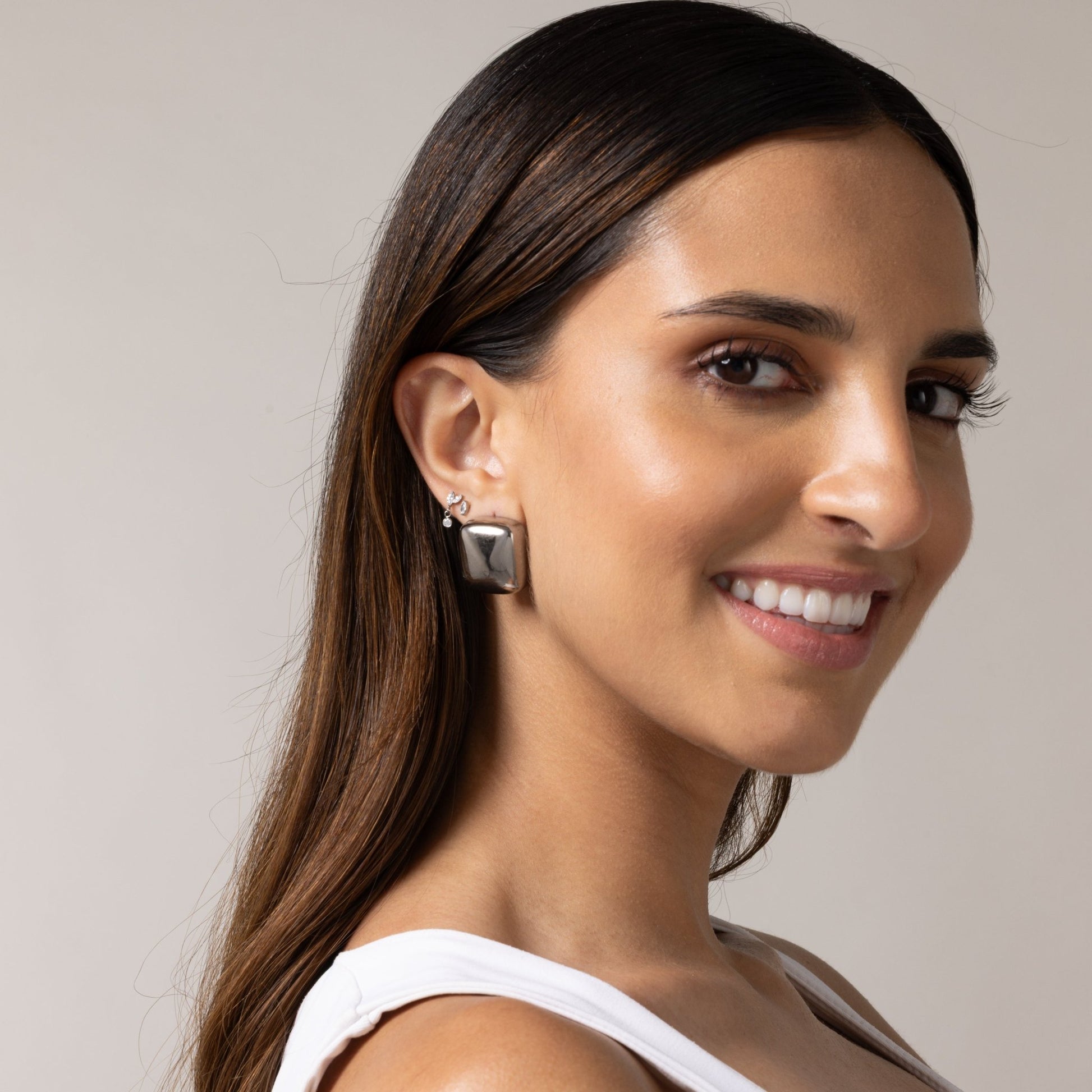 Linear Square Stud Earrings in Silver — titanium — Rhokea