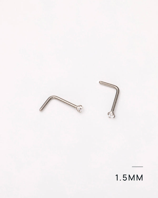 L-Shape Solitaire Nose Studs in Silver — titanium — rhokea