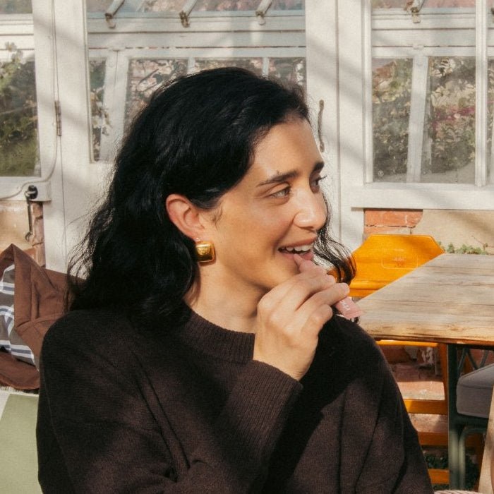 Linear Square Stud Earrings in Gold — titanium — Rhokea