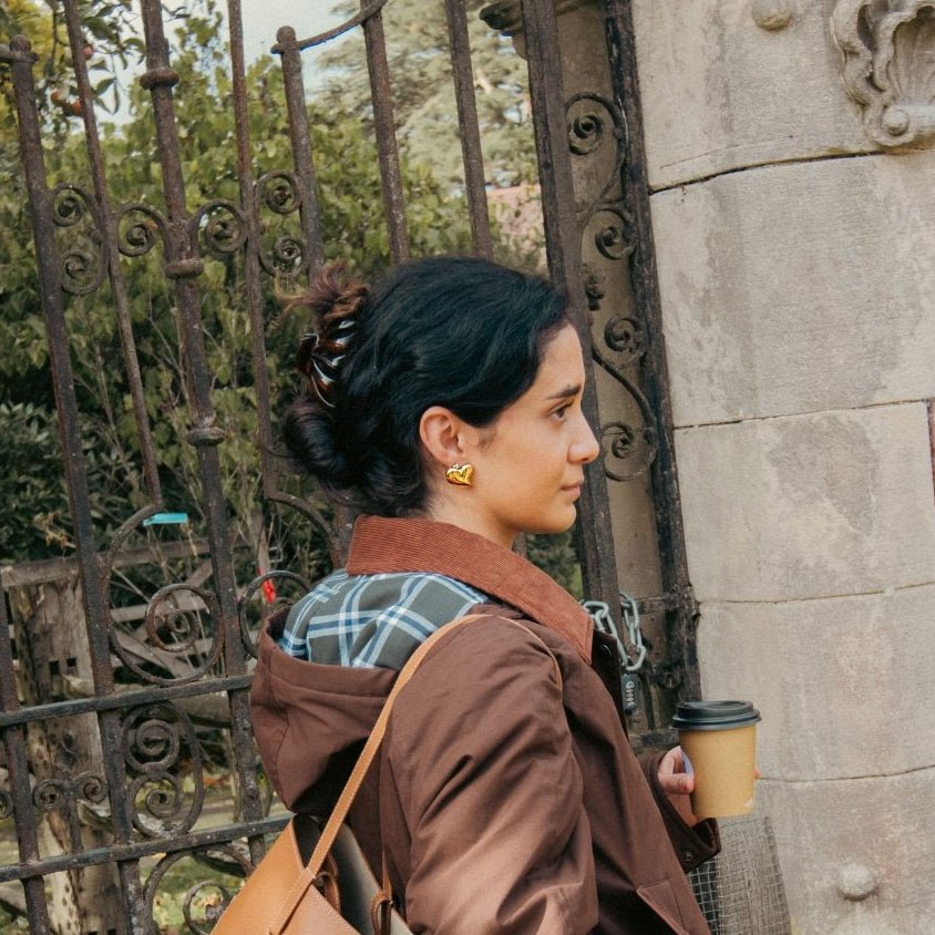 Affinity Heart Stud Earrings in Gold — titanium — Rhokea