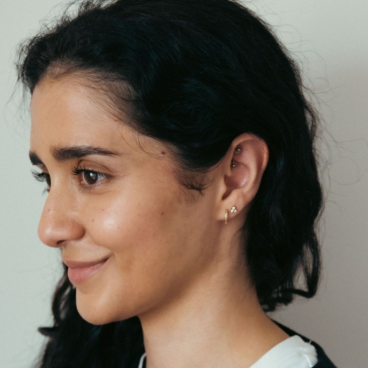 Mini Pave Hoop Huggies in Gold — titanium — Rhokea