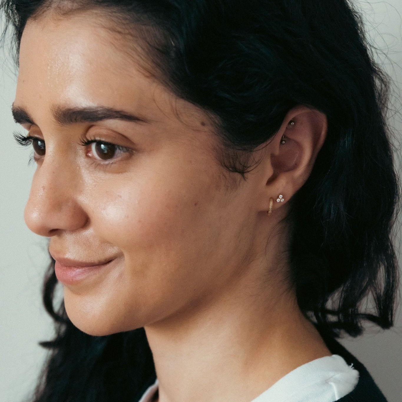 Mini Pave Hoop Huggies in Gold — titanium — Rhokea